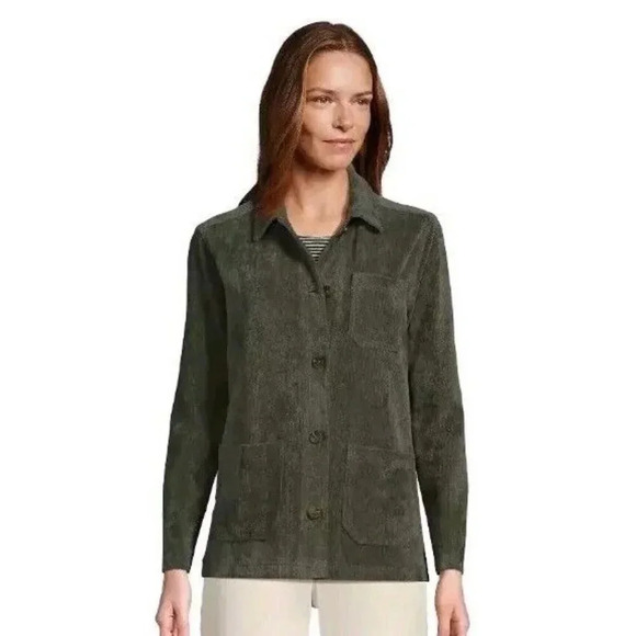 Lands End Corduroy Sport Chore Jacket Olive Green Button Down Size Medium - Picture 1 of 9